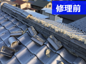 台風で崩れた屋根