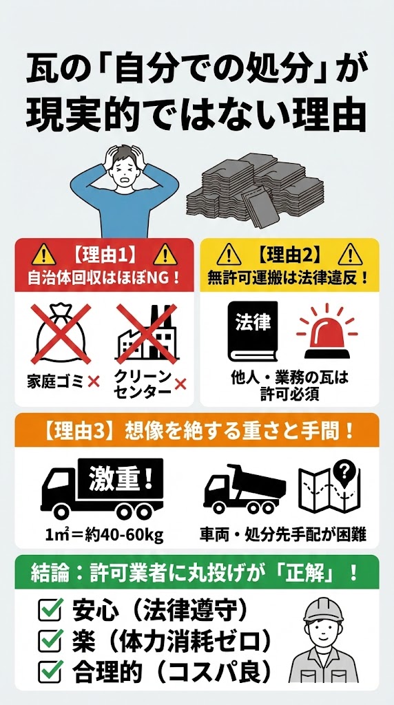 自分で瓦を処分することは可能？法律と現実について