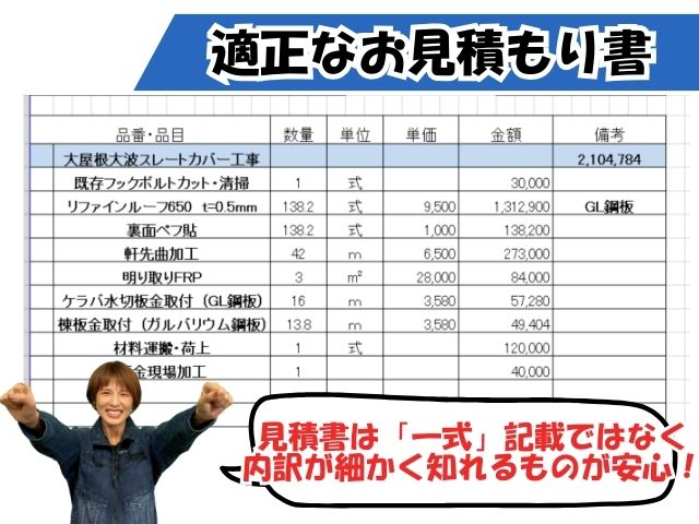 適正な屋根工事見積書の特徴